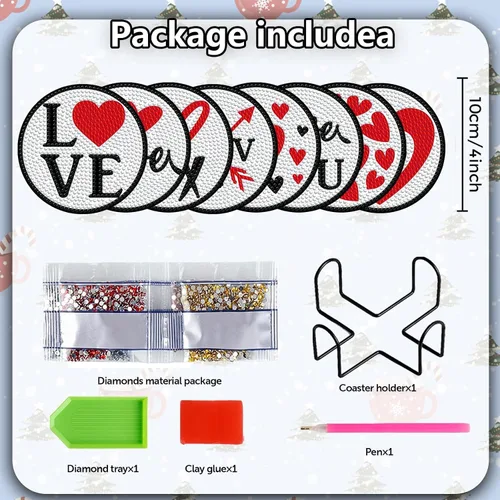 Miniatura 2 de Denylo pro 8 Piezas Kits de Posavasos de Arte de Pintura de Diamantes de Navidad con Soporte DIY Posavasos de Arte Antideslizantes para Adultos Kits