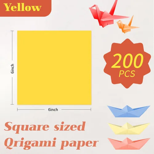 Miniatura 2 de 200 hojas de papel de origami amarillo limón, color de doble cara de 6 x 6 pulgadas, kit para niños, kit de papel de color, regalos para Naranja