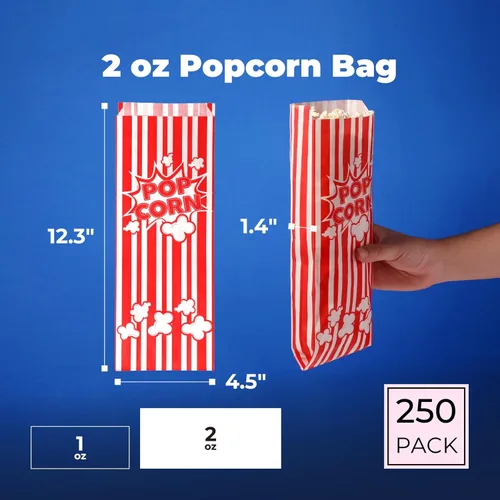Miniatura 2 de Fit Meal Prep Paquete de 250 bolsas de papel para palomitas de maíz, porciones individuales de 2 onzas, mangas clásicas de palomitas de maíz rojas