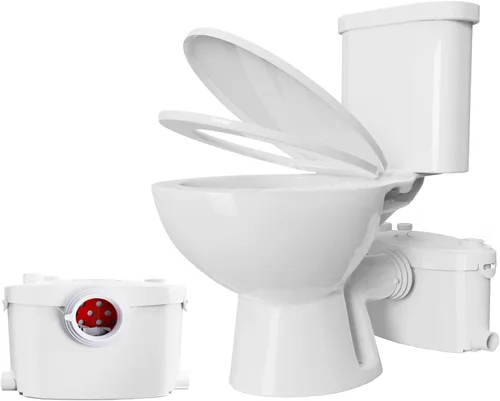 Inodoro macerador de 600 vatios con bomba, inodoro ascendente de 2 piezas para sótano, sistema de inodoro macerante con 4 entradas de agua para
