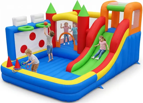 Miniatura 8 de Casa de rebote para niños con pozo de bolas y 7 zonas de juego, inflable para niños pequeños para uso en interiores y exteriores, cuenta