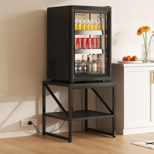 Mesa auxiliar con estación de carga, mesa auxiliar cuadrada de 20 pulgadas con puertos USB y tomas de corriente, mini soporte para refrigerador con