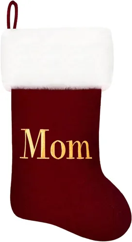 Miniatura 143 de Calcetines de Navidad bordados de 20 pulgadas con monograma, terciopelo negro con puño de felpa blanca supersuave, adornos clásicos para decoración
