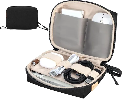 SIMTOP Funda organizadora de electrónica pequeña, funda de viaje portátil para cable, cargador, teléfono y auriculares, almacenamiento de cable