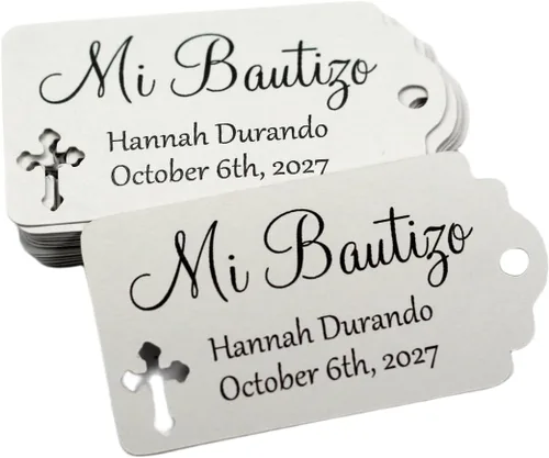 Etiquetas Mi Bautizo – Etiquetas personalizadas para bautismo – 20 unidades (gris claro)