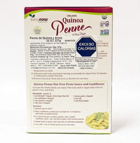 NOW Foods, Quinoa Penne orgánico, sin gluten, sin maíz, sin OMG, pasta de quinua y arroz, 8 onzas (paquete de 3)