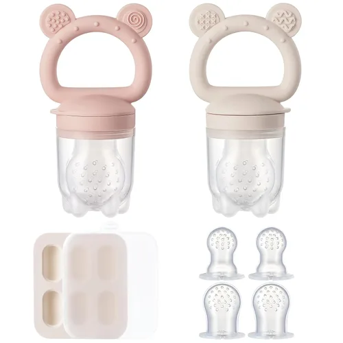 Miniatura 9 de Paquete de 2 alimentadores de frutas de silicona para bebés con mini bandeja para congelador, moldes de paletas de leche materna para aliviar