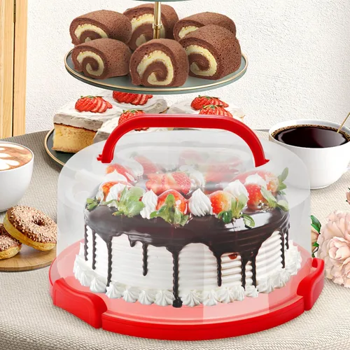 Miniatura 5 de Soporte portátil de 10 pulgadas para tartas con tapa y asa, contenedores redondos de almacenamiento de pasteles, soporte de plástico para tartas