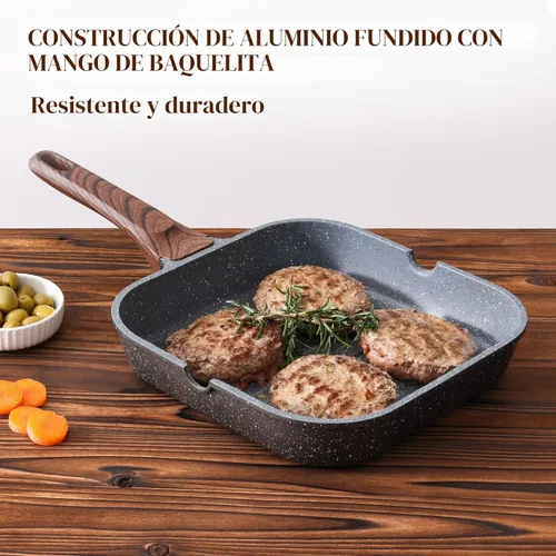 Miniatura 8 de SENSARTE Sartén Parrilla Antiadherente para Estufas, Plancha Versátil con Boquillas de Vertido, Superficie de Cocción Cuadrada Grande, Sartén Gris