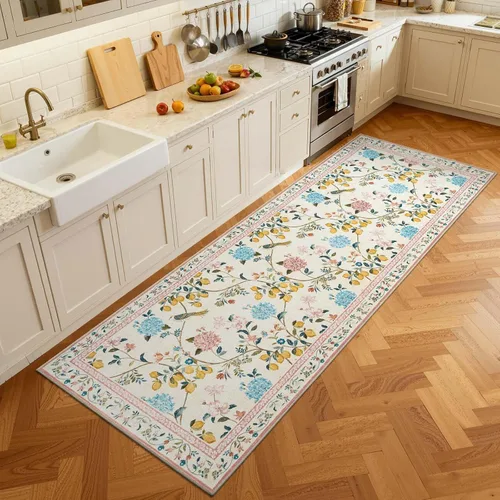 Miniatura 43 de Jinchan Alfombra Floral de Pasillo, 2x5, Alfombras Antideslizantes Lavables a Máquina, Alfombra Suave de Pelo Bajo para Pasillo, Resistente a