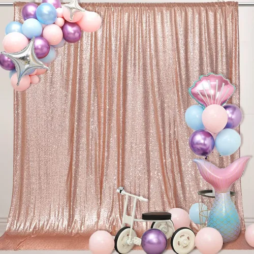 Miniatura 52 de PartyDelight - Fondo de lentejuelas rosa intenso de 6 pies x 8 pies para fotografía, cortina de bodas y eventos especiales Rosa encendido