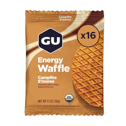 GU Energy Stroopwafel Campfire S'mores Sports Nutrition Waffle, sin cafeína y lácteos kosher, energía para cualquier entrenamiento, 16 unidades