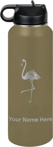 Miniatura 47 de LaserGram Botella de agua personalizada, flamenco, acero inoxidable de doble pared aislada al vacío con popote superior, regalo grabado