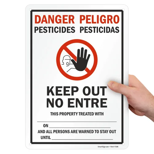 SmartSign Cartel bilingüe "Danger - Pesticides, Keep Out No Entry" | Plástico de 10 x 14 pulgadas