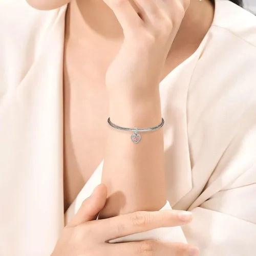 Miniatura 3 de Dijes de piedra natal de plata de ley 925 con dije de corazón para pulsera, collar, dije de feliz cumpleaños, cuentas colgantes de corazón