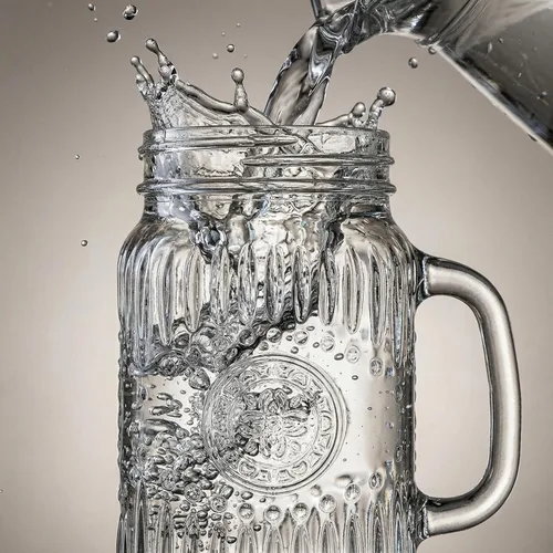 Miniatura 6 de SUT Mason Jar - Vasos para beber con asa, paquete de 6, 16 onzas, tazas de tarro Mason en relieve vintage para café helado, jugo, té y cerveza