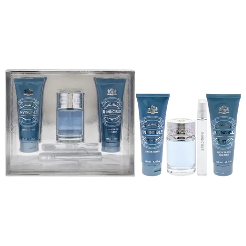 New Brand Invincible by New Brand - Juego de regalo de 4 piezas de 3.3 onzas EDT en aerosol, 0.5 onzas EDT aerosol, 4.3 onzas después del afeitado,