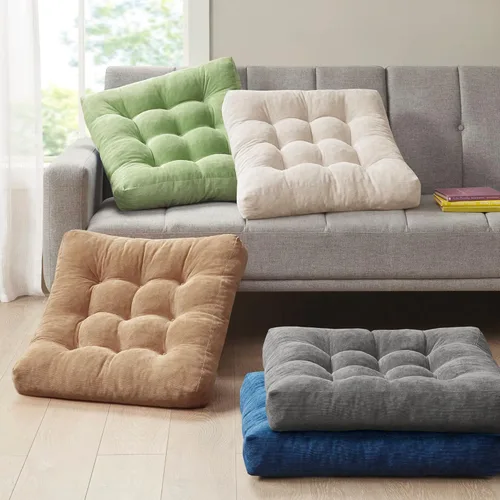Miniatura 67 de Juego de 2 almohadas de suelo de meditación, almohadas cuadradas grandes para adultos, cojín de pana copetuda para sala de estar de tatami, gris, 22