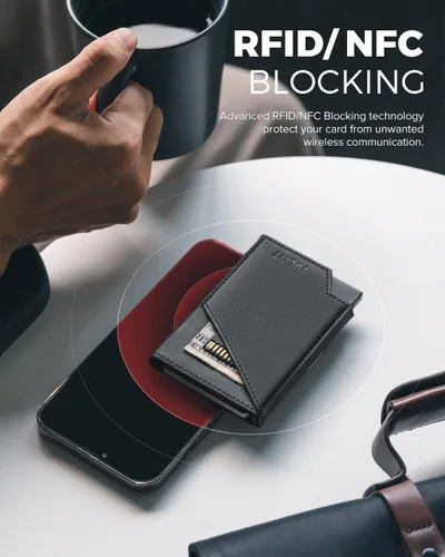 Miniatura 3 de VULKIT Cartera de tarjetas desplegable con bloqueo RFID, funda delgada de aluminio para tarjetas bancarias con bolsillo para dinero de negocios