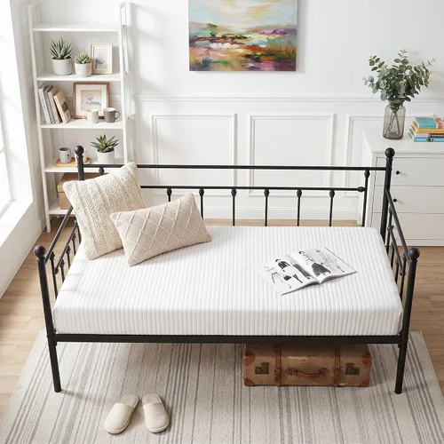 Miniatura 7 de VECELO - Marco de sofá cama de tamaño individual con soporte de listones de acero, cabecero, plataforma de cama para sala de estar, habitación