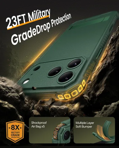 Miniatura 6 de Funda magnética para iPhone 17 Pro, soporte integrado y compatible con MagSafe y control de cámara, protección completa de la cámara, duradera, Verde