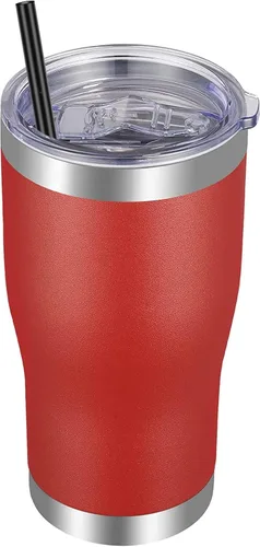 Miniatura 22 de VEGOND Vaso de acero inoxidable de 20 onzas con tapa y pajita, aislado al vacío, taza de café de viaje de doble pared (negro, paquete de 6)