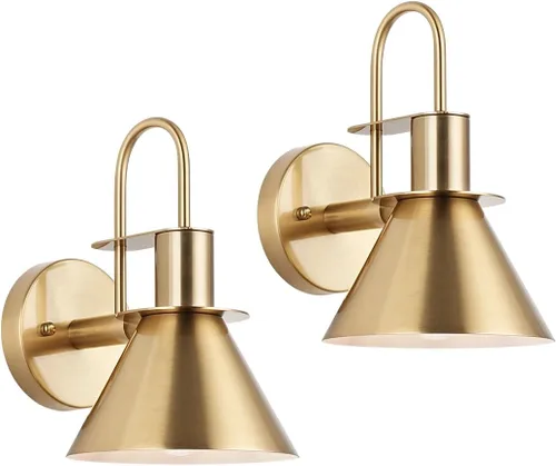 WILON Juego de dos apliques de pared dorados para interiores con base E26, lámpara de pared industrial de cuello de ganso de granero, lámpara de
