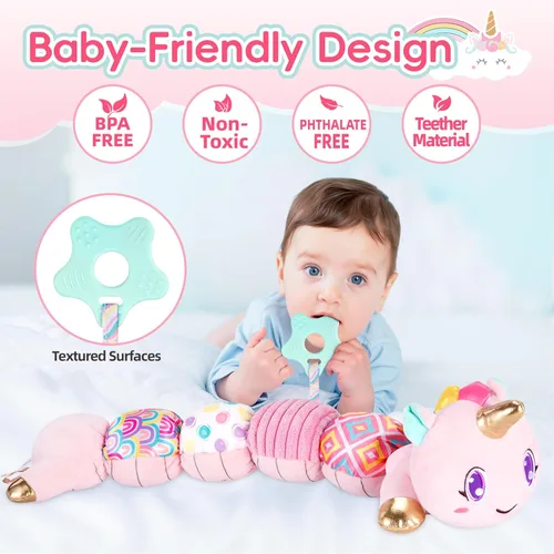 Miniatura 4 de Juguetes de unicornio para bebés de 6 a 12 meses, juguetes musicales de peluche para bebés para el tiempo boca abajo, juguetes sensoriales para Rosa