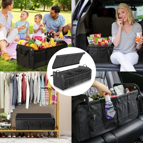 Miniatura 7 de Organizador de maletero de coche con tapa y bolsa enfriadora a prueba de fugas removible, cubierta plegable, organizadores grandes de maletero