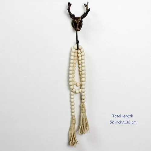 Miniatura 6 de CVHOMEDECO. Guirnalda de cuentas de madera con borlas, estilo rústico de granja, cadena de cuentas de oración para colgar en la pared, acento