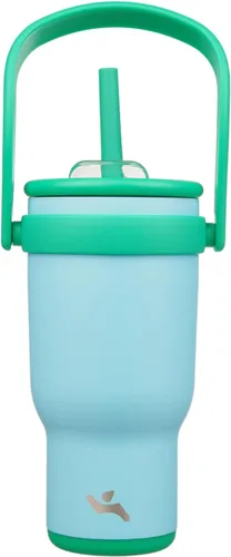 Miniatura 24 de Konokyo Vaso de 14 onzas con asa lateral, botella de agua aislada con popote y tapa 2 en 1, taza de acero inoxidable, taza de café de viaje