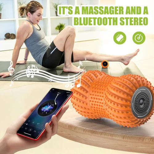 Miniatura 3 de Alivio de la fascitis plantar, masajeador de rodillo muscular, masajeador eléctrico portátil con audio Bluetooth, 3 niveles de vibración (gris)