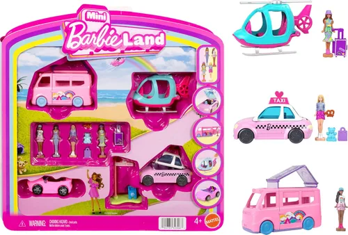 Miniatura 6 de Barbie Mini BarbieLand - Set de muñecas y vehículos de juguete de 4 piezas con 4 muñecas de 1.5 pulgadas y 4 vehículos de juguete icónicos
