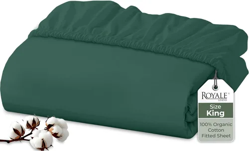 Miniatura 37 de Royale Linens Sábana bajera ajustable de algodón 100% orgánico - Tejido percal - Sábanas bajeras de bolsillo profundo súper suaves - Sábana elástica