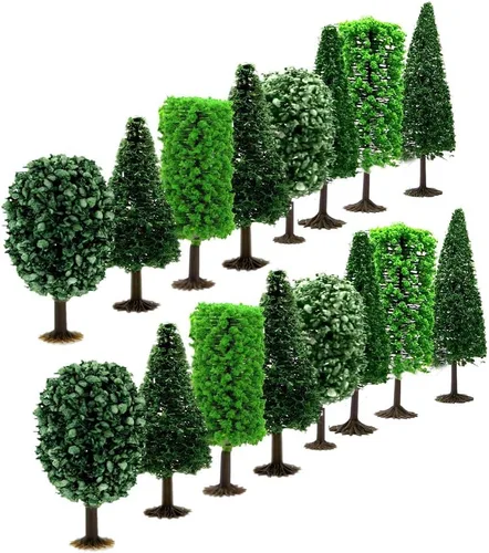 Baryuefull - Árboles en miniatura y modelos con arbustos de base, árboles de diorama, modelo de bosque, tren, paisaje, árboles falsos para paisaje