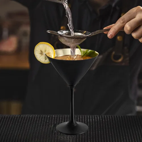 Miniatura 4 de MyGift Copas de Martini modernas de 8 onzas en negro mate y tono dorado metálico plateado, vasos para beber para una fiesta de cóctel, boda o cena