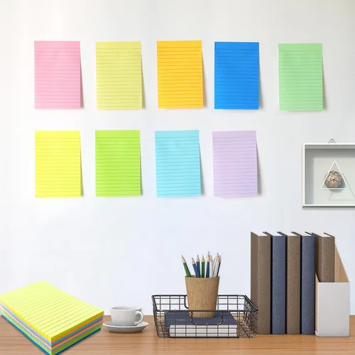 Miniatura 6 de HQCME Paquete de 9 Notas Adhesivas Rayadas de 4X6 pulgadas Post, 9 Colores Pastel Grandes Notas Post Adhesivas Rayadas Coloridas con Super Poder