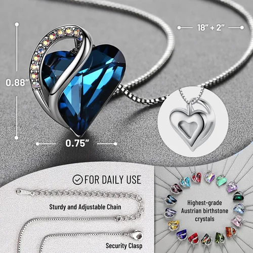 Miniatura 3 de Leafael - Collares para mujer, dije de corazón de amor infinito con cristales de piedra natal, cadena chapada en plata de 18 + 2 pulgadas, regalo