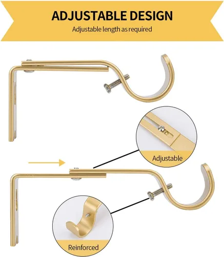 Miniatura 3 de Ycolnaefllr Juego de 2 soportes de barra de cortina ajustables resistentes dorados para barra de cortina para barra de 1 pulgada
