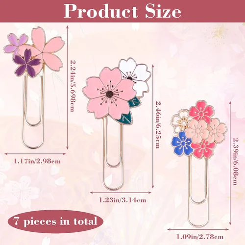Miniatura 2 de HINZIC Paquete de 7 clips estilo Sakura para marcadores, bonitos clips de papel de flor de cerezo para oficina, escuela, planificador, suministros