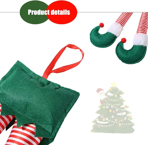 Miniatura 3 de Gunhunt Pack-1 piernas de elfo de Santa, colgante para maletero del auto, decoraciones navideñas de felpa, se sujeta con clip en el maletero o árbol