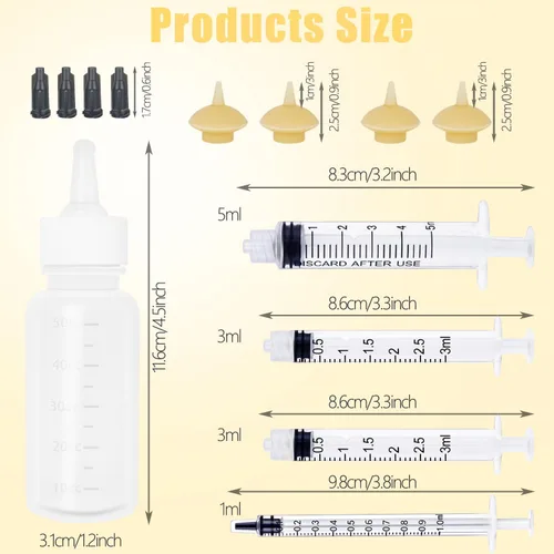 Miniatura 2 de Mini Botella de Alimentación para Mascotas y Jeringas con Tetinas para Gatos Pequeños, Perros, Gatitos, Cachorros, Conejos, Animales Pequeños