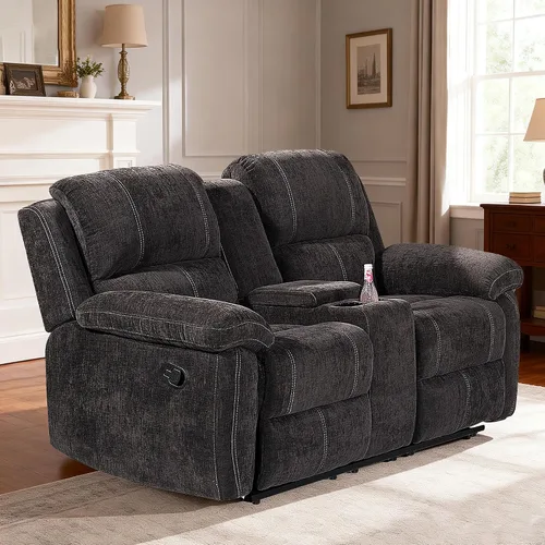 Miniatura 7 de Betsy Furniture Moderno juego de sofá reclinable de tela, sofá biplaza con consola, reclinable 8093 (negro, sofá + sofá biplaza) Breathable