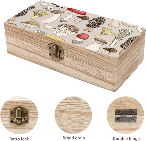 Miniatura 3 de Caja de madera de varios hongos con tapa con bisagras, caja de recuerdo, caja de contenedor pequeño, regalo para almacenamiento de joyas en el hogar