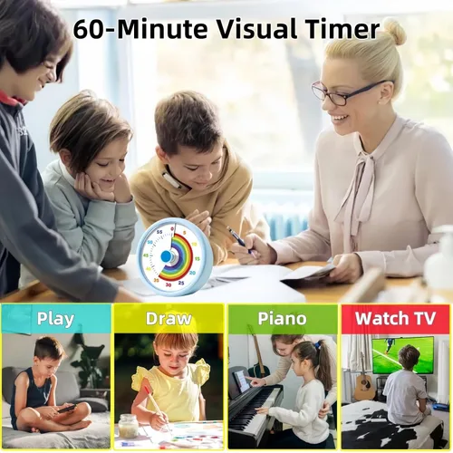 Miniatura 5 de Temporizador visual para niños, temporizador de tiempo de 60 minutos, temporizador para niños, para aula, oficina en casa, temporizador de cuenta