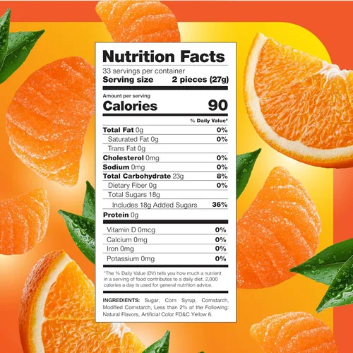 Miniatura 2 de Rebanadas de naranja – Paquete de 2 libras (65 unidades) – Caramelos de gelatina – Rebanadas de frutas con sabor natural – Caramelos masticables sin