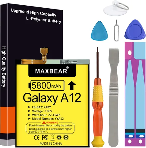 MAXBEAR - Batería para Galaxy A12, (actualizada) 5800mAh 3.85V, batería de repuesto de polímero de litio EB-BA217ABY para Samsung Galaxy A12