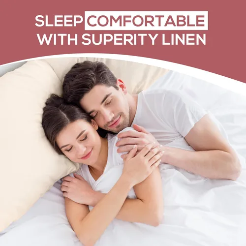 Miniatura 8 de Superity Linen Fundas de almohada de tamaño estándar, cierre de sobre, paquete de 2, 100% algodón suave y cómodo, color beige