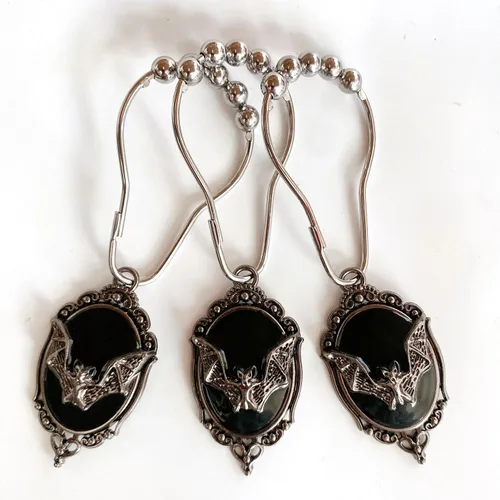Miniatura 4 de Juego de 12 anillos de ganchos para cortina de ducha, murciélagos vampiros góticos, suministros para fiesta de Halloween, decoración de casa Fondo