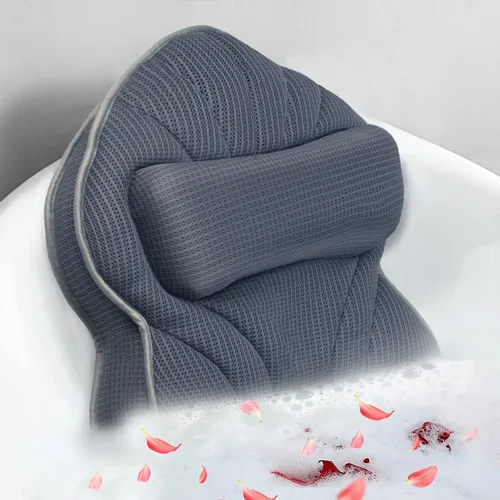Poemland Almohada de baño grande extra gruesa con cuello, espalda, soporte para la cabeza para bañera, spa, gris remojo (21 x 17 pulgadas)